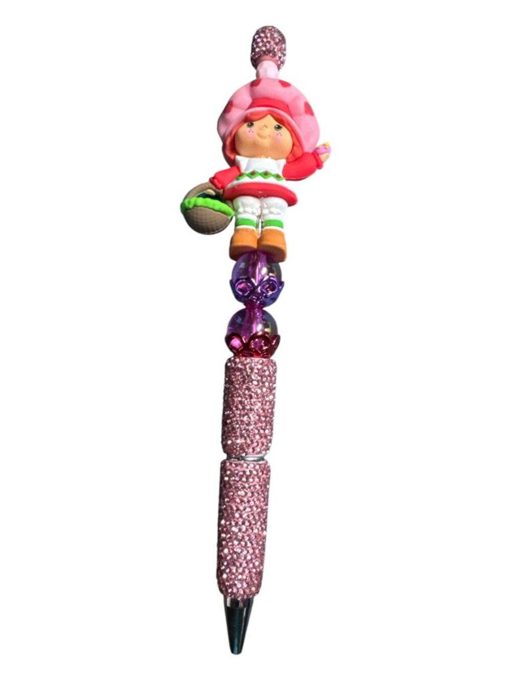 Strawberry-Themed Beaded Pen Glitter Grip & Figurine Design for Writing & G